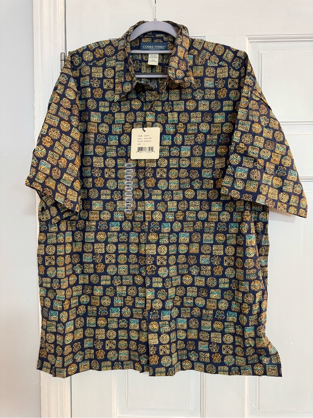 Cooke Street Navy Short-Sleeve Button-Down Shirt with Multicolor Tile Print